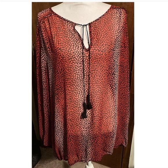 Lane Bryant sheer long sleeves red and black long sleeves blouse size 26W - Picture 1 of 4